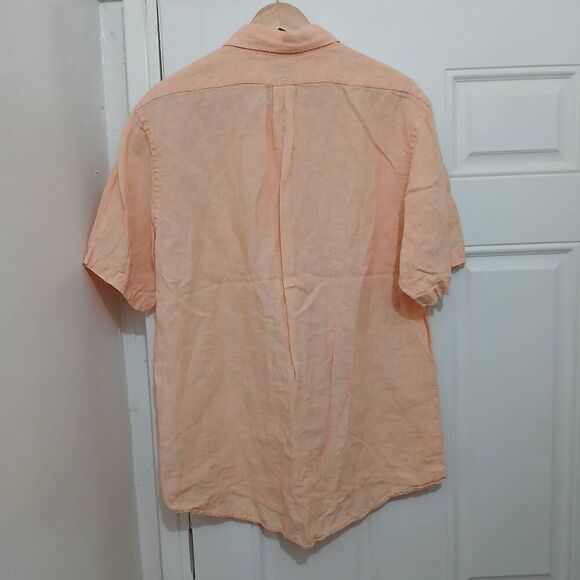 Brooks brothers mens large REGENT shirt apricot peach 100% linen shortsleeve - Picture 5 of 8